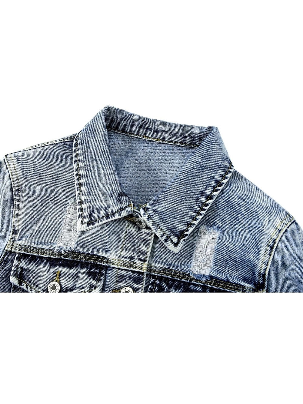 Women's Washed Light Blue Denim Jacket - Casual Jean Coat - Picture 3 of 5